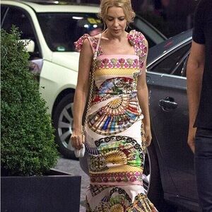 Dolce & Gabbana Fan Print Silk Blend Tie Strap Dress, size 40